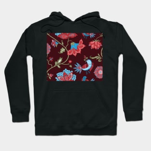 Exotic chintz with bird - dark red Hoodie